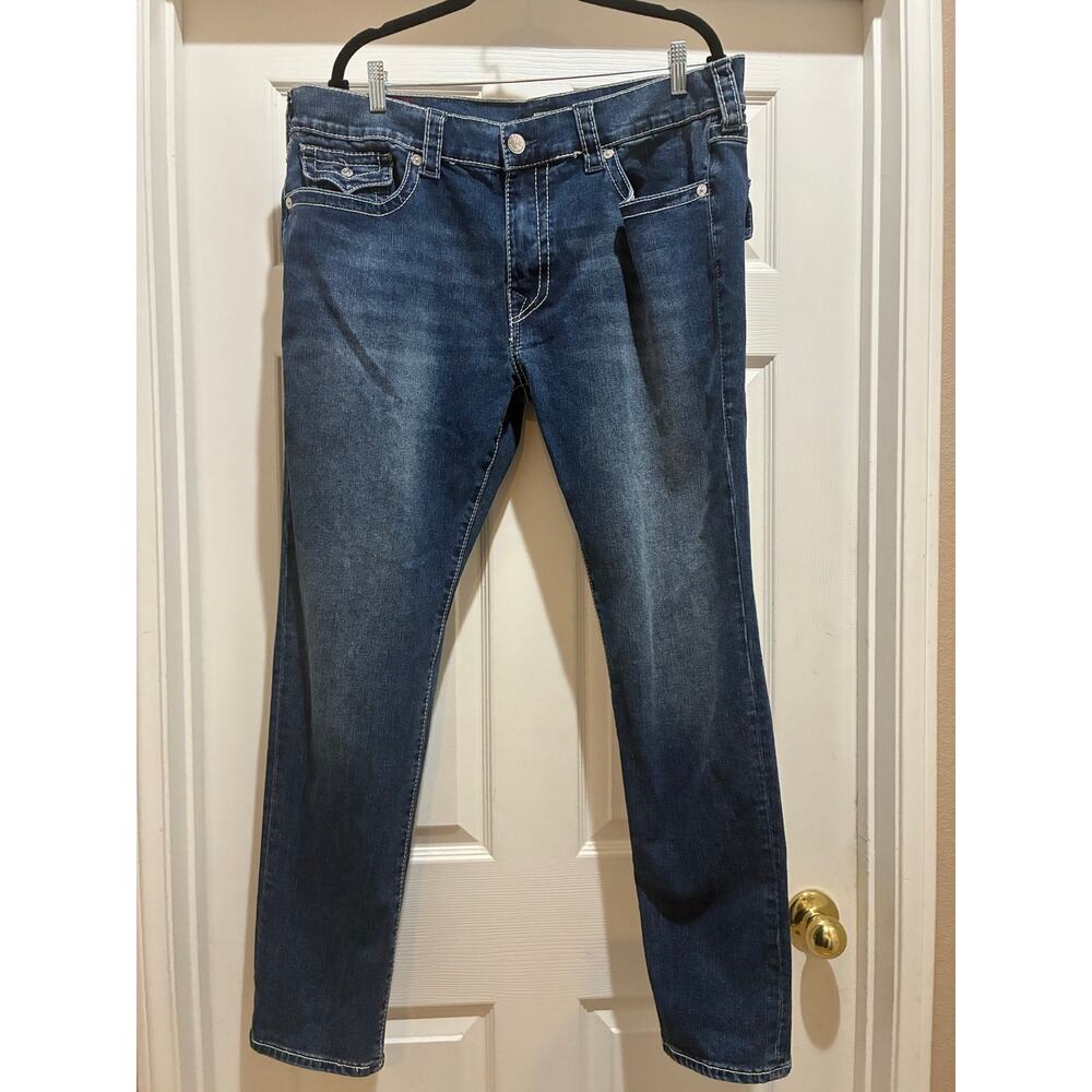 True Religion Rocco Relaxed Skinny Jeans Men's 40 Blue Stretch Denim Flap Pocket